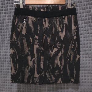 Y2K Vera Wang Knee Skirt Sz6 28W 90s Punk Rock Grunge Camo Zippers Black Brown
